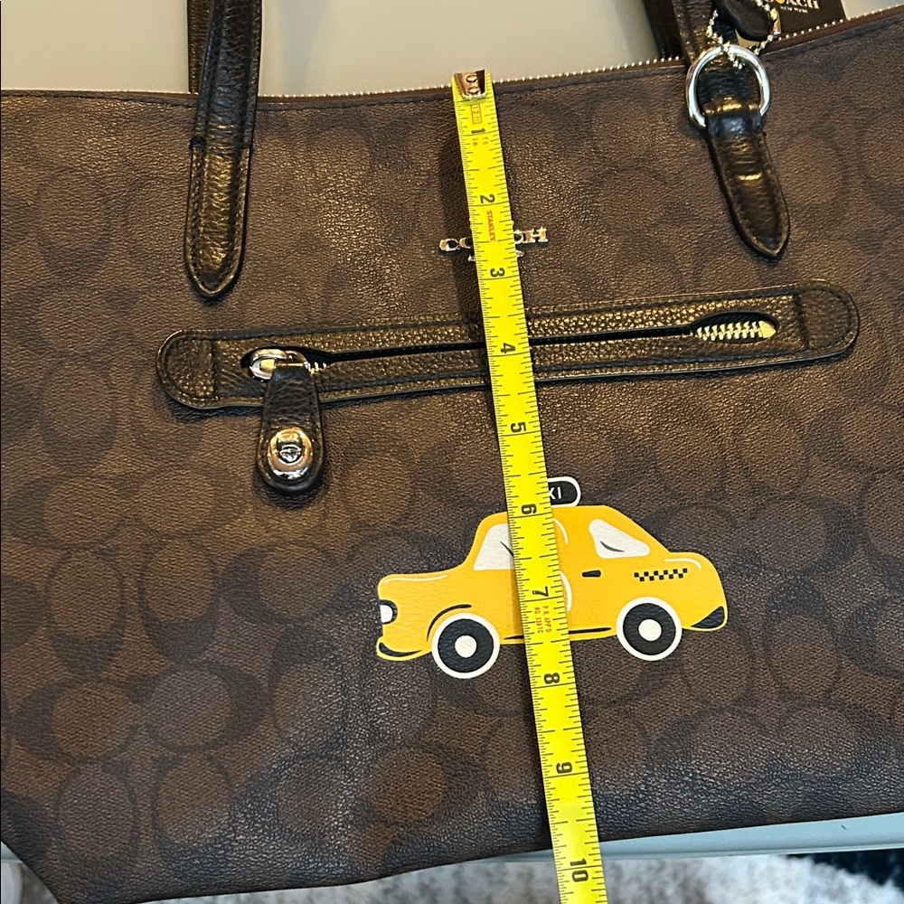 Coach Black and Brown Monogram Tote with 💛 Yellow Taxi Motif (EUC) - Picture 10 of 12